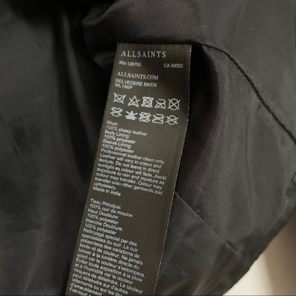 All Saints | Belvedere Biker Leather Moto Jacket in Black Size 0 - Picture 15 of 15